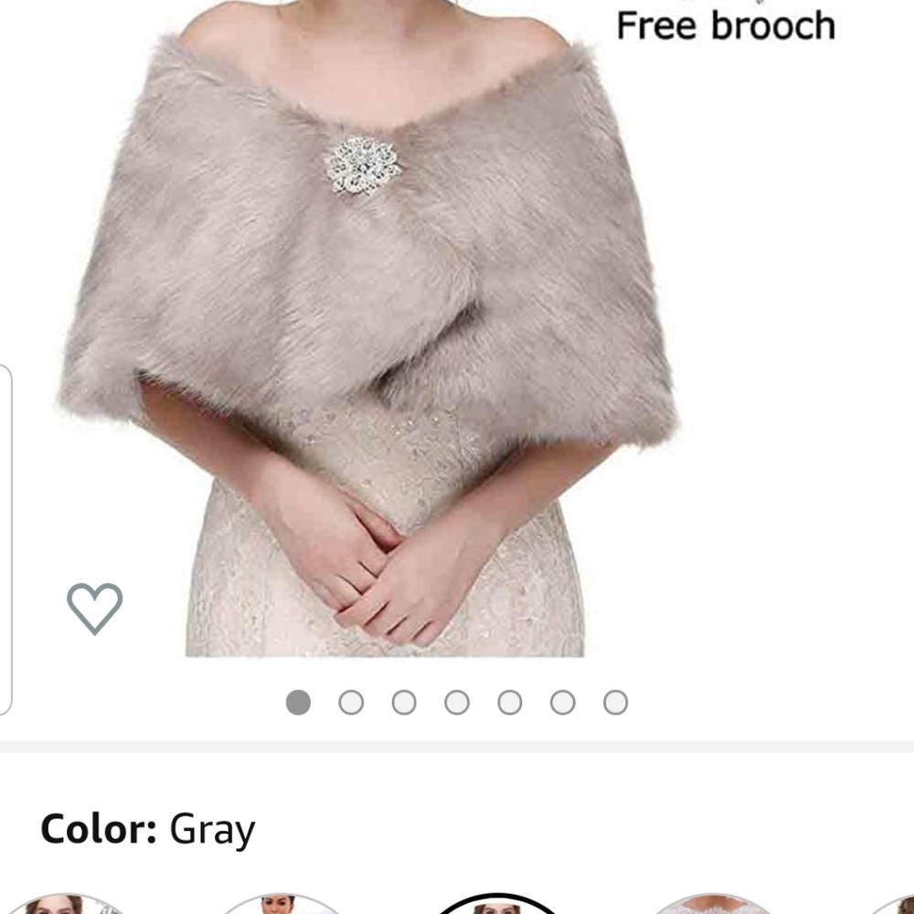 Pretty gray faux fur wrap with broach